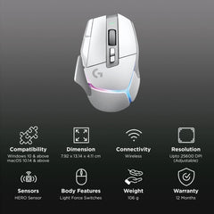 logitech G502 X Plus Rechargeable Wireless Optical Gaming Mouse (25600 DPI(Adjustable), Dual-Mode Scroll Wheel, White)