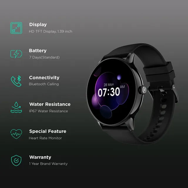 noise NoiseFit Twist Go Smartwatch with Bluetooth Calling (35.3mm TFT HD Display, IP67 Water Resistant, Jet Black Strap)
