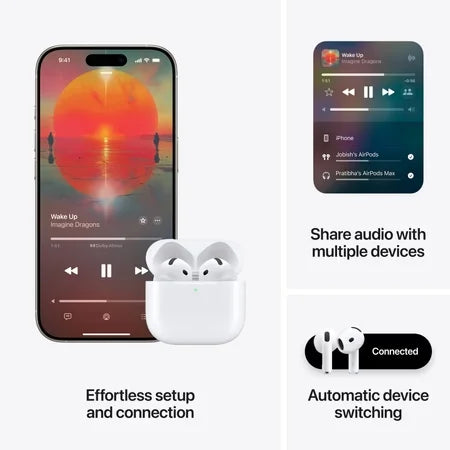 Apple AirPods 4 with Active Noise Cancellation, Adaptive Audio and Transparency mode, Voice Isolation, Hey Siri and Siri Interactions, Up to 5 hours of listening time on a single charge, True Wireless Earbuds