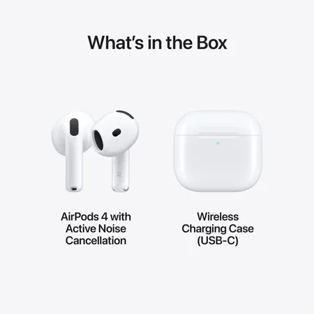 Apple AirPods 4 with Active Noise Cancellation, Adaptive Audio and Transparency mode, Voice Isolation, Hey Siri and Siri Interactions, Up to 5 hours of listening time on a single charge, True Wireless Earbuds